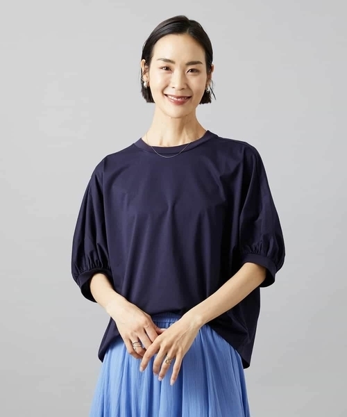 MICHEL KLEIN(ミッシェル・クラン)の「袖ギャザープルオーバー(Tシャツ/カットソー・レディース・ホワイト/ボルドー/ネイビー・38)」の6枚目の写真