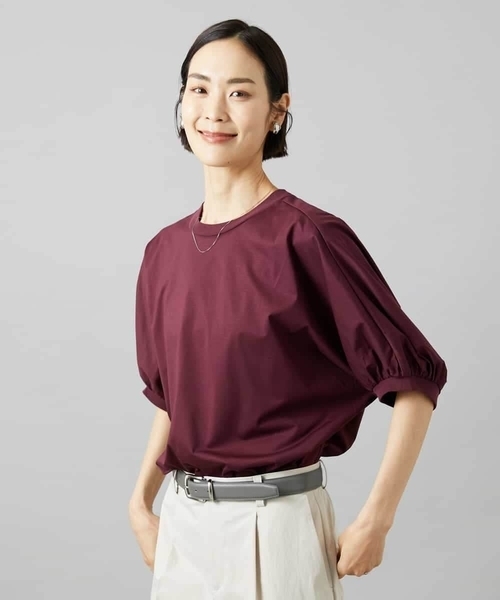 MICHEL KLEIN(ミッシェル・クラン)の「袖ギャザープルオーバー(Tシャツ/カットソー・レディース・ホワイト/ボルドー/ネイビー・38)」の4枚目の写真