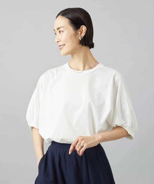 MICHEL KLEIN(ミッシェル・クラン)の「袖ギャザープルオーバー(Tシャツ/カットソー・レディース・ホワイト/ボルドー/ネイビー・38)」の5枚目の写真