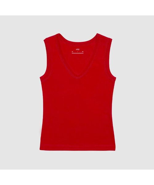 AENE(エイネ)の「Vスリーブレス(レッド)(Tシャツ/カットソー・レディース・ネイビー/ホワイト/ブルー/レッド/ブラック・FREE)」の1枚目の写真