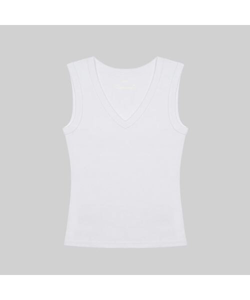 AENE(エイネ)の「Vスリーブレス(レッド)(Tシャツ/カットソー・レディース・ネイビー/ホワイト/ブルー/レッド/ブラック・FREE)」の2枚目の写真