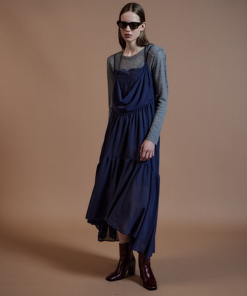 MAISON SPECIAL(メゾンスペシャル)の「Chiffon Lace Camisole Dress/シフォンレースキャミワンピース(ワンピース・レディース・ベージュ/ネイビー・FREE)」の10枚目の写真