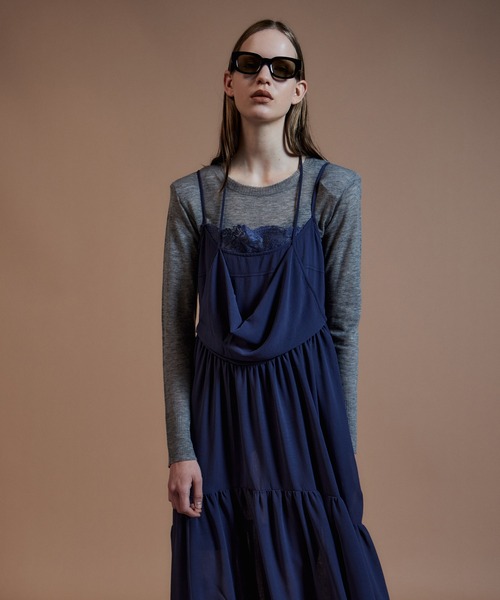 MAISON SPECIAL(メゾンスペシャル)の「Chiffon Lace Camisole Dress/シフォンレースキャミワンピース(ワンピース・レディース・ベージュ/ネイビー・FREE)」の14枚目の写真