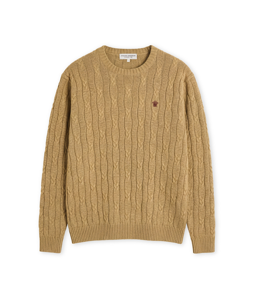 EDINBURGH CLUB(エディンバラクラブ)の「High-Twist Cotton Cable Knit (CAMEL)(ニット/セーター・メンズ・キャメル・SMALL/MEDIUM/LARGE/X-LARGE)」の1枚目の写真