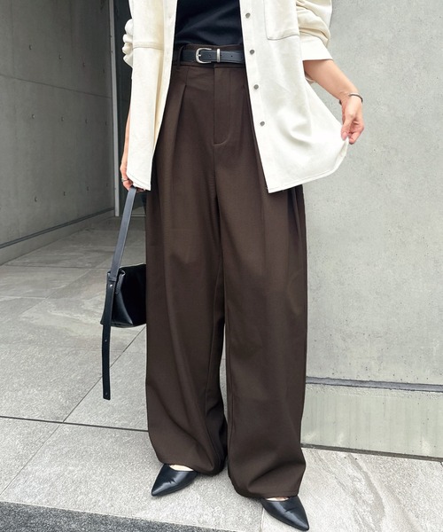 andme(アンドミー)の「2タックロングワイドパンツ【無地/ドット】(その他パンツ・レディース・グレイッシュベージュ/ブラウン/ブラック/ブラウン系その他/ブラック系その他・M/L)」の4枚目の写真