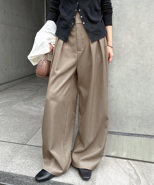 andme(アンドミー)の「2タックロングワイドパンツ【無地/ドット】(その他パンツ・レディース・グレイッシュベージュ/ブラウン/ブラック/ブラウン系その他/ブラック系その他・M/L)」の5枚目の写真