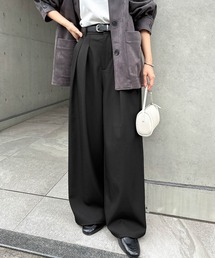 2タックロングワイドパンツ【無地/ドット】