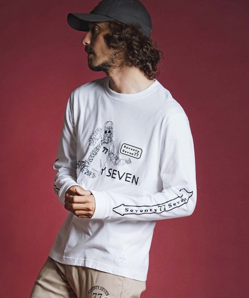 seventy seven(セブンティセブン)の「mlt5785- middle oz L-S fine t-shirt(77lady2) ロングスリーブTシャツ(7726W350)(Tシャツ/カットソー・メンズ・ホワイト/ブラック/ネイビー・S/M/L/XL)」の1枚目の写真