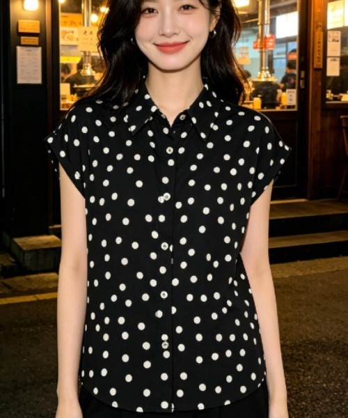 Ritzy（リッツィー）の「ドット柄ノースリーブシャツ（シャツ/ブラウス・レディース・ブラック/ベージュ・S）」の6枚目の写真