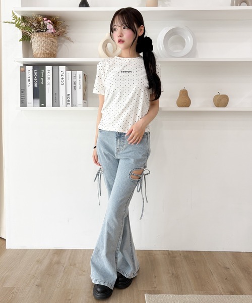 WEGO(ウィゴー)の「WEGO/【26年春夏新作】ドットサイドギャザーT(Tシャツ/カットソー・レディース・ホワイト/ブラック・FREE)」の12枚目の写真