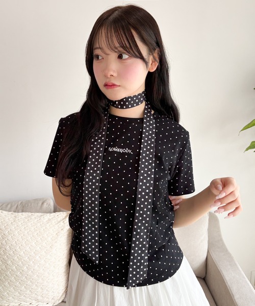 WEGO(ウィゴー)の「WEGO/【26年春夏新作】ドットサイドギャザーT(Tシャツ/カットソー・レディース・ホワイト/ブラック・FREE)」の13枚目の写真
