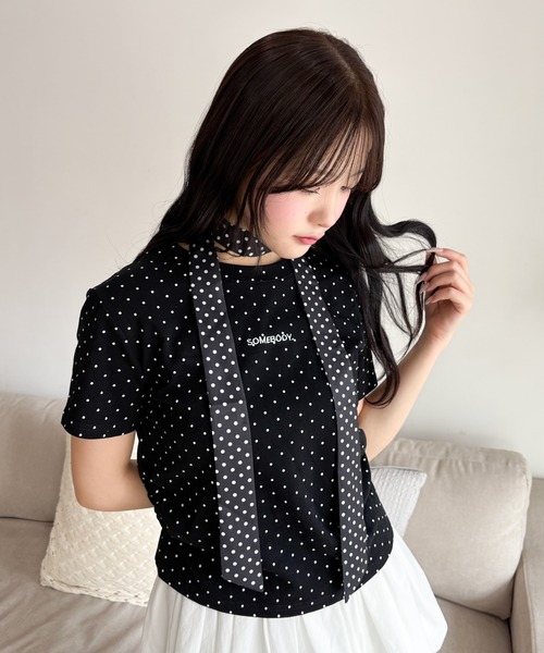 WEGO(ウィゴー)の「WEGO/【26年春夏新作】ドットサイドギャザーT(Tシャツ/カットソー・レディース・ホワイト/ブラック・FREE)」の14枚目の写真
