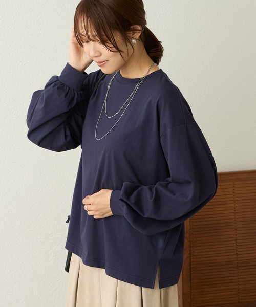 Aunely(オーネリー)の「【Aunely】シルケット袖ボリュームプルオーバー<YOSOOIシリーズ>(Tシャツ/カットソー・レディース・ネイビー/オフホワイト/ダークグレー/ブラック/グレイッシュベージュ・M/L)」の5枚目の写真