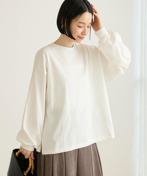 Aunely(オーネリー)の「【Aunely】シルケット袖ボリュームプルオーバー<YOSOOIシリーズ>(Tシャツ/カットソー・レディース・ネイビー/オフホワイト/ダークグレー/ブラック/グレイッシュベージュ・M/L)」の1枚目の写真