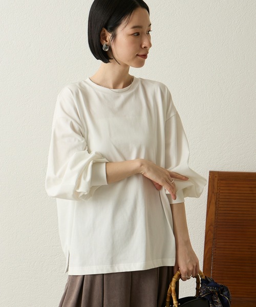 Aunely(オーネリー)の「【Aunely】シルケット袖ボリュームプルオーバー<YOSOOIシリーズ>(Tシャツ/カットソー・レディース・ネイビー/オフホワイト/ダークグレー/ブラック/グレイッシュベージュ・M/L)」の22枚目の写真