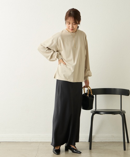 Aunely(オーネリー)の「【Aunely】シルケット袖ボリュームプルオーバー<YOSOOIシリーズ>(Tシャツ/カットソー・レディース・ネイビー/オフホワイト/ダークグレー/ブラック/グレイッシュベージュ・M/L)」の9枚目の写真