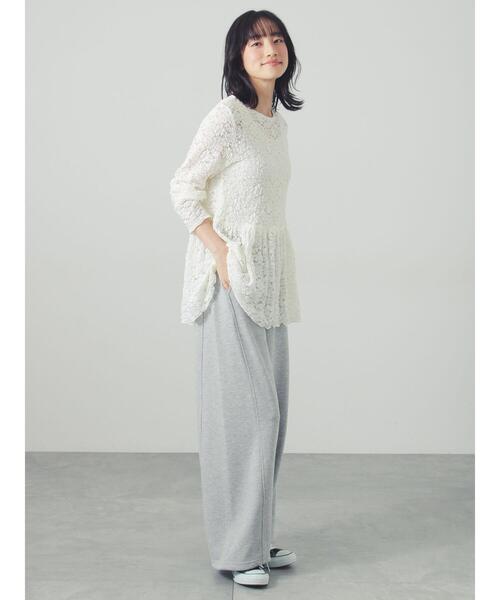 Samansa Mos2（サマンサ モスモス）の「レースジャカードペプラムカットソー（Tシャツ/カットソー・レディース・グリーン/キナリ/ブラック・F）」の6枚目の写真