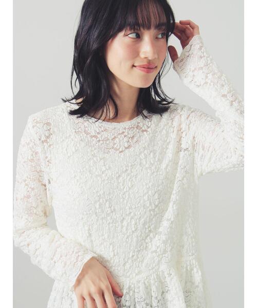Samansa Mos2（サマンサ モスモス）の「レースジャカードペプラムカットソー（Tシャツ/カットソー・レディース・グリーン/キナリ/ブラック・F）」の7枚目の写真