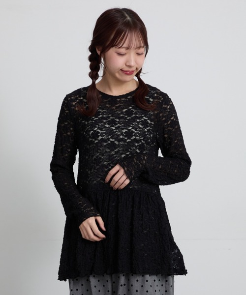 Samansa Mos2（サマンサ モスモス）の「レースジャカードペプラムカットソー（Tシャツ/カットソー・レディース・グリーン/キナリ/ブラック・F）」の2枚目の写真