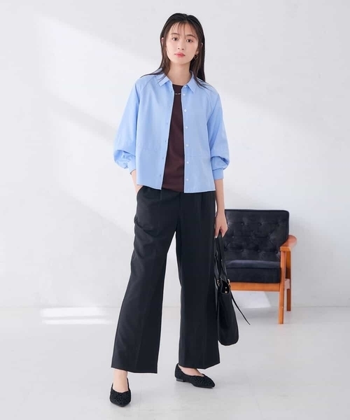 a.v.v(アーヴェヴェ)の「バックタック切替ブラウス(シャツ/ブラウス・レディース・ダークインディゴブルー/ブラウン・40/38)」の19枚目の写真