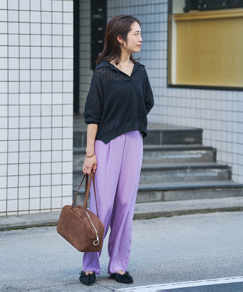 VERMEIL par iena(ヴェルメイユパーイエナ)の「シルクパンツ(スラックス・レディース・ネイビー/ラベンダー・38/36)」の5枚目の写真