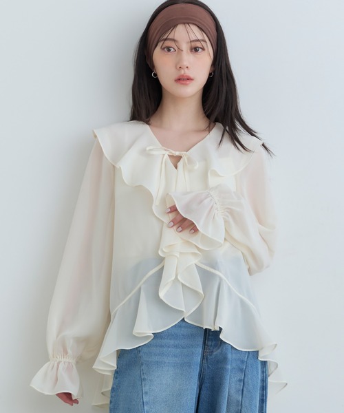 Tiny EDEN(タイニーエデン)の「【中野恵那 着用】ラッフルブラウス(シャツ/ブラウス・レディース・チェック/アイボリー・FREE)」の2枚目の写真