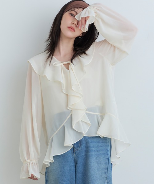 Tiny EDEN(タイニーエデン)の「【中野恵那 着用】ラッフルブラウス(シャツ/ブラウス・レディース・チェック/アイボリー・FREE)」の4枚目の写真