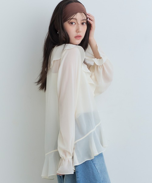 Tiny EDEN(タイニーエデン)の「【中野恵那 着用】ラッフルブラウス(シャツ/ブラウス・レディース・チェック/アイボリー・FREE)」の8枚目の写真