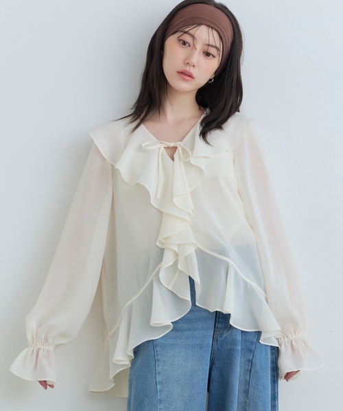 Tiny EDEN(タイニーエデン)の「【中野恵那 着用】ラッフルブラウス(シャツ/ブラウス・レディース・チェック/アイボリー・FREE)」の7枚目の写真