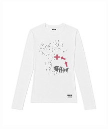 セミクロップ SHOP. FISH 長袖Tシャツ [ホワイト]