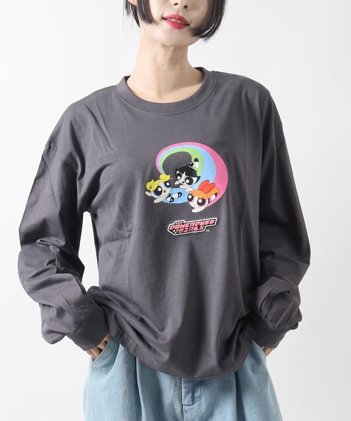 ARCADE(アーケード)の「THE POWERPUFF GIRLS パワーパフガールズ オーバーサイズ レディース 長袖 プリントTシャツ(Tシャツ/カットソー・レディース・チャコール/ブラック・L/M)」の1枚目の写真