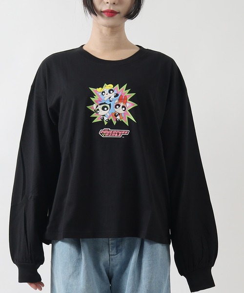ARCADE(アーケード)の「THE POWERPUFF GIRLS パワーパフガールズ オーバーサイズ レディース 長袖 プリントTシャツ(Tシャツ/カットソー・レディース・チャコール/ブラック・L/M)」の2枚目の写真