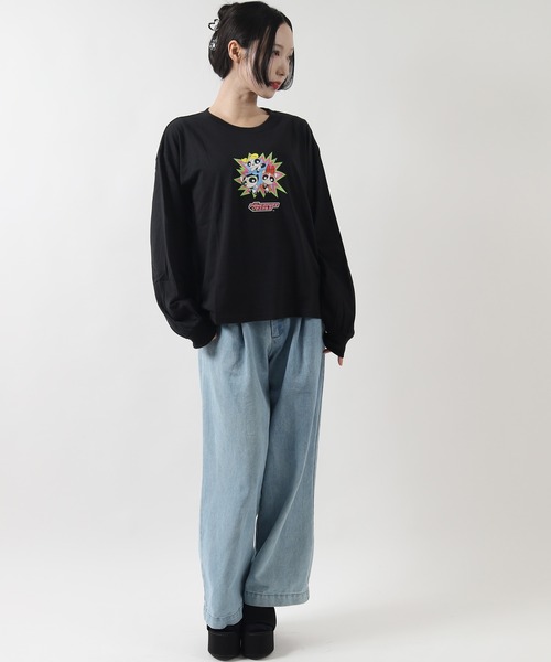 ARCADE(アーケード)の「THE POWERPUFF GIRLS パワーパフガールズ オーバーサイズ レディース 長袖 プリントTシャツ(Tシャツ/カットソー・レディース・チャコール/ブラック・L/M)」の4枚目の写真