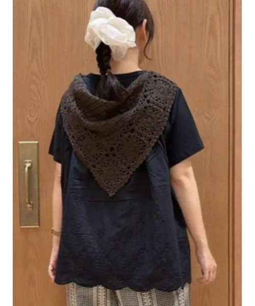Samansa Mos2(サマンサ モスモス)の「【接触冷感】バックスカラップレースTシャツ(Tシャツ/カットソー・レディース・ブラック/オフホワイト/ブルー/イエロー・F)」の12枚目の写真