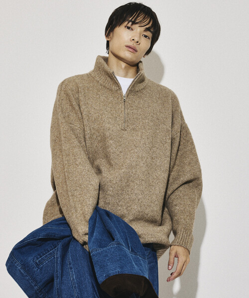 FREAK'S STORE（フリークスストア）の「限定展開 ウールブレンド ニット ハーフジップ プルオーバー（ニット/セーター・メンズ・サックスブルー/チャコールグレー/ベージュ/ブラック・LARGE/MEDIUM）」の3枚目の写真