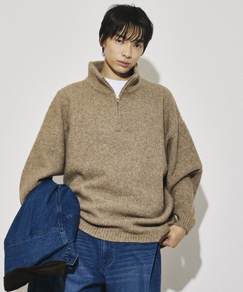 FREAK'S STORE（フリークスストア）の「限定展開 ウールブレンド ニット ハーフジップ プルオーバー（ニット/セーター・メンズ・サックスブルー/チャコールグレー/ベージュ/ブラック・LARGE/MEDIUM）」の6枚目の写真