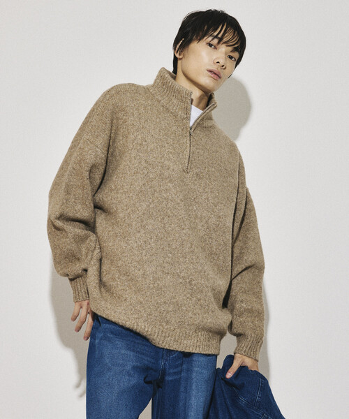 FREAK'S STORE（フリークスストア）の「限定展開 ウールブレンド ニット ハーフジップ プルオーバー（ニット/セーター・メンズ・サックスブルー/チャコールグレー/ベージュ/ブラック・LARGE/MEDIUM）」の5枚目の写真