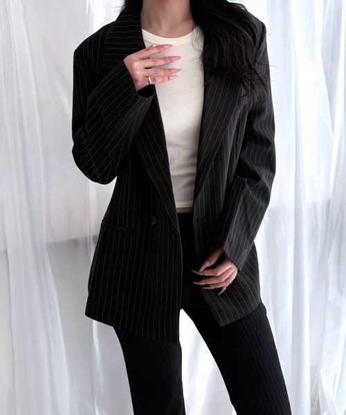 merrylatte（メリーラテ）の「ストライプブレザージャケット（テーラードジャケット・レディース・ブラック・X-SMALL）」の15枚目の写真