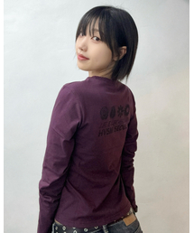 W NAME CARD L/S TEE(PLUM)