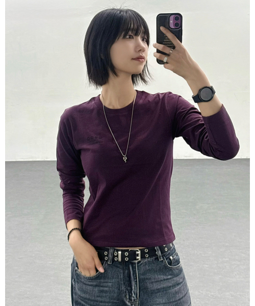 HAVISM（ヘビズム）の「W NAME CARD L/S TEE(PLUM)（Tシャツ/カットソー・レディース・その他・FREE）」の2枚目の写真