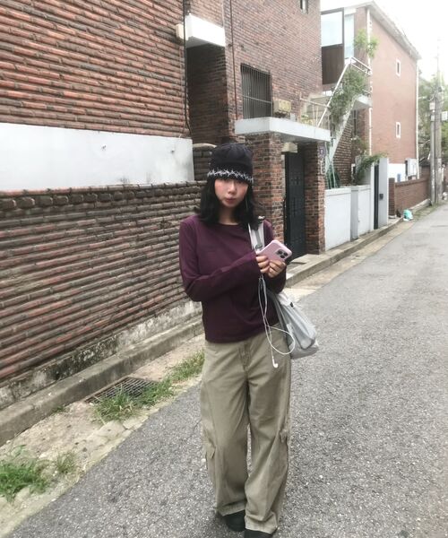 HAVISM（ヘビズム）の「W NAME CARD L/S TEE(PLUM)（Tシャツ/カットソー・レディース・その他・FREE）」の5枚目の写真
