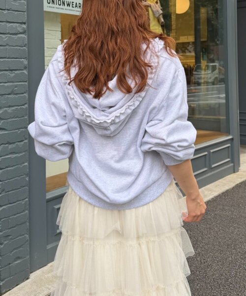 w closet（ダブルクローゼット）の「【ショート丈・フリル】星柄パッチワークパーカー（パーカー・レディース・アイボリー/グリーン/ブルー/ネイビー・FREE）」の8枚目の写真