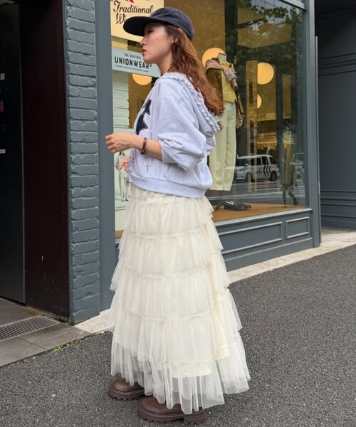 w closet（ダブルクローゼット）の「【ショート丈・フリル】星柄パッチワークパーカー（パーカー・レディース・アイボリー/グリーン/ブルー/ネイビー・FREE）」の10枚目の写真