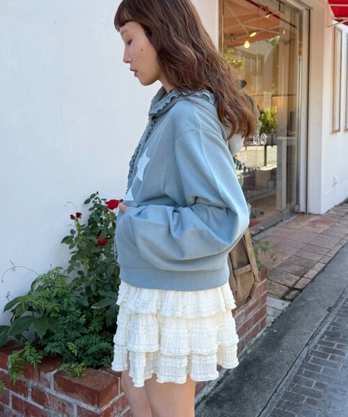 w closet（ダブルクローゼット）の「【ショート丈・フリル】星柄パッチワークパーカー（パーカー・レディース・アイボリー/グリーン/ブルー/ネイビー・FREE）」の19枚目の写真