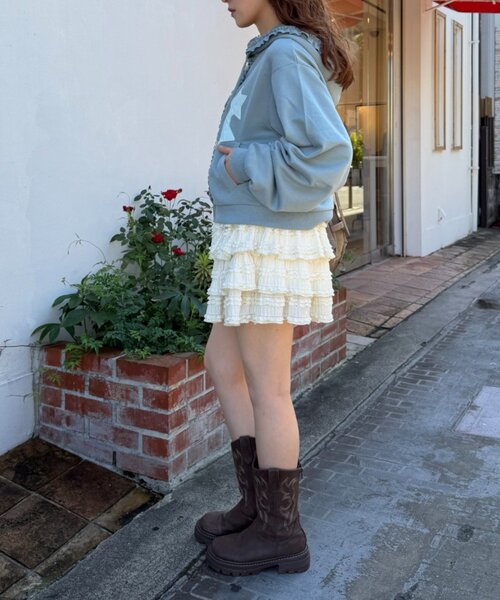 w closet（ダブルクローゼット）の「【ショート丈・フリル】星柄パッチワークパーカー（パーカー・レディース・アイボリー/グリーン/ブルー/ネイビー・FREE）」の22枚目の写真