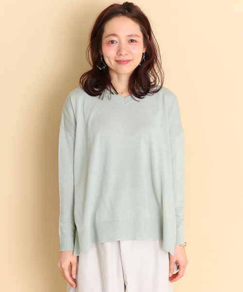 URBAN RESEARCH Sonny Label（アーバンリサーチサニーレーベル）の「Sonny Label 綿混Vネックオーバーニット（ニット/セーター・レディース・オフホワイト/ブルー系その他/ミント/ピンク・FREE）」の8枚目の写真