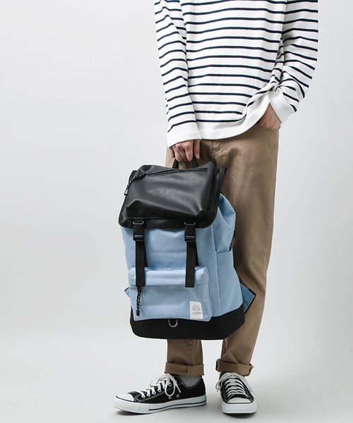 WEGO(ウィゴー)の「WEGO/フェイクレザーコンビフラップリュック(バックパック/リュック・メンズ・ホワイト/ブラック/サックスブルー・FREE)」の19枚目の写真