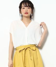 VIS | 異素材スキッパーフレンチスリーブブラウス(シャツ/ブラウス)
