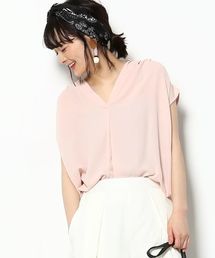 VIS | 異素材スキッパーフレンチスリーブブラウス(シャツ/ブラウス)