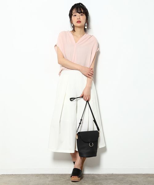 VIS（ビス）の「異素材スキッパーフレンチスリーブブラウス（シャツ/ブラウス・レディース・サックスブルー/ホワイト/ライトグリーン/ピンク/ブラック・FREE）」の13枚目の写真